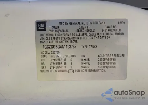 2010 Chevrolet Express 2500 Work Van z USA, uszkodzony, nr VIN 1GCZGGBG4A1103732